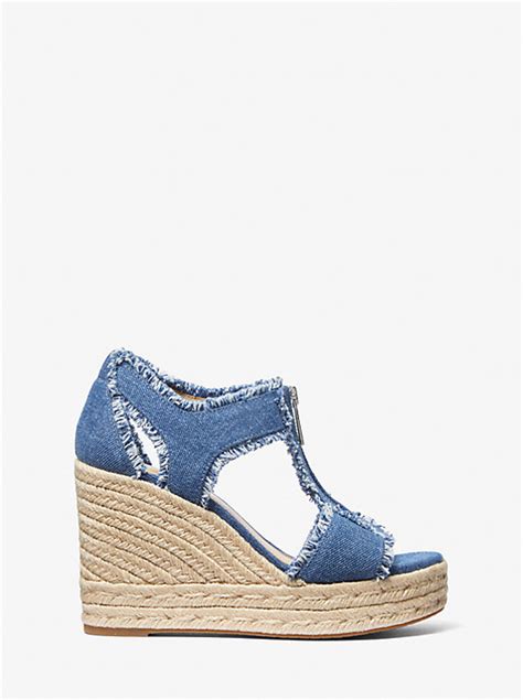 berkley frayed denim wedge sandal.